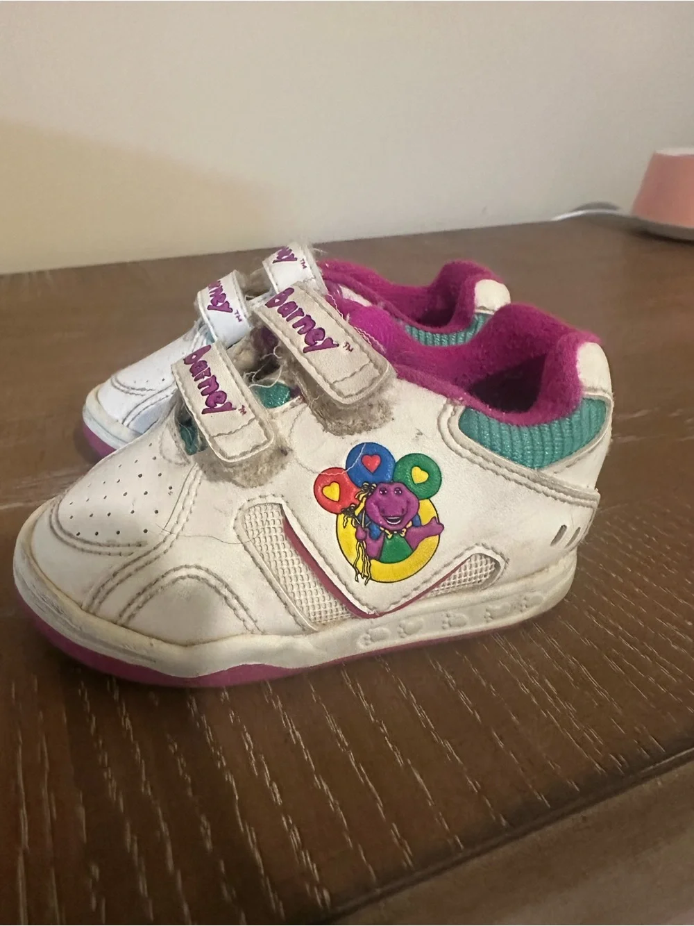 Vintage 1990s Barney & Friends Toddler Sneakers Size 4 Purple Teal Velcro